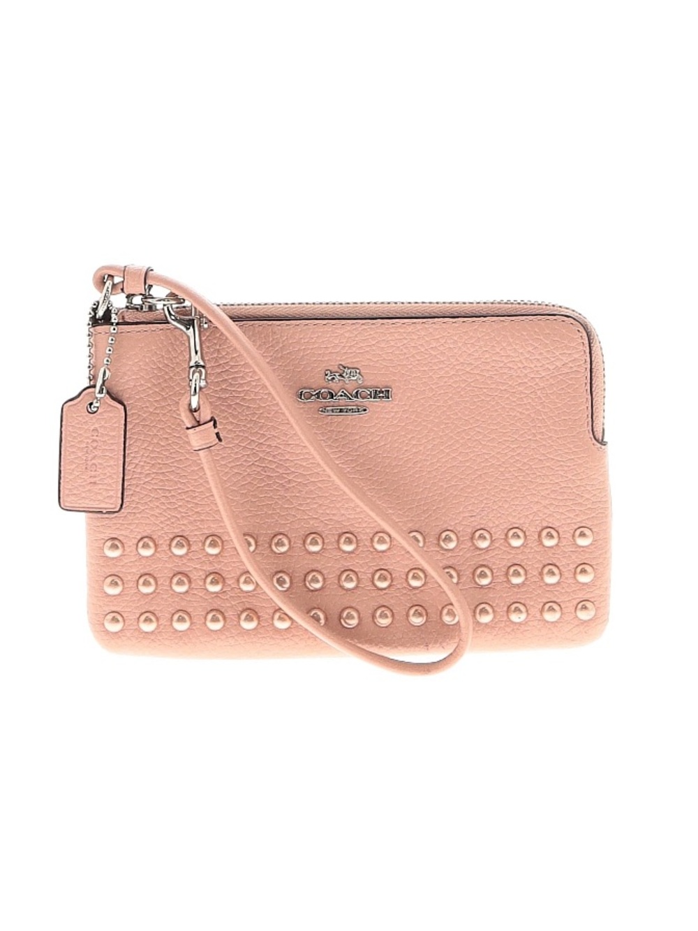 Coach Blush Pink Pebbled Leather Studded Wristlet w/dusty